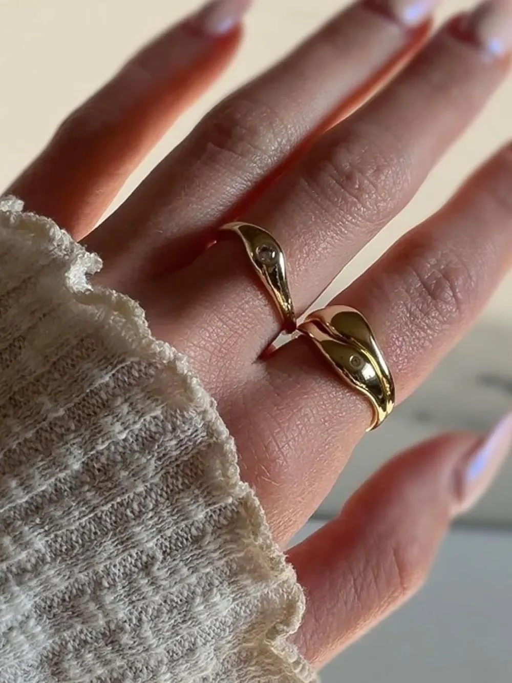 14K Gold Plated Chunky Stackable Rings Set